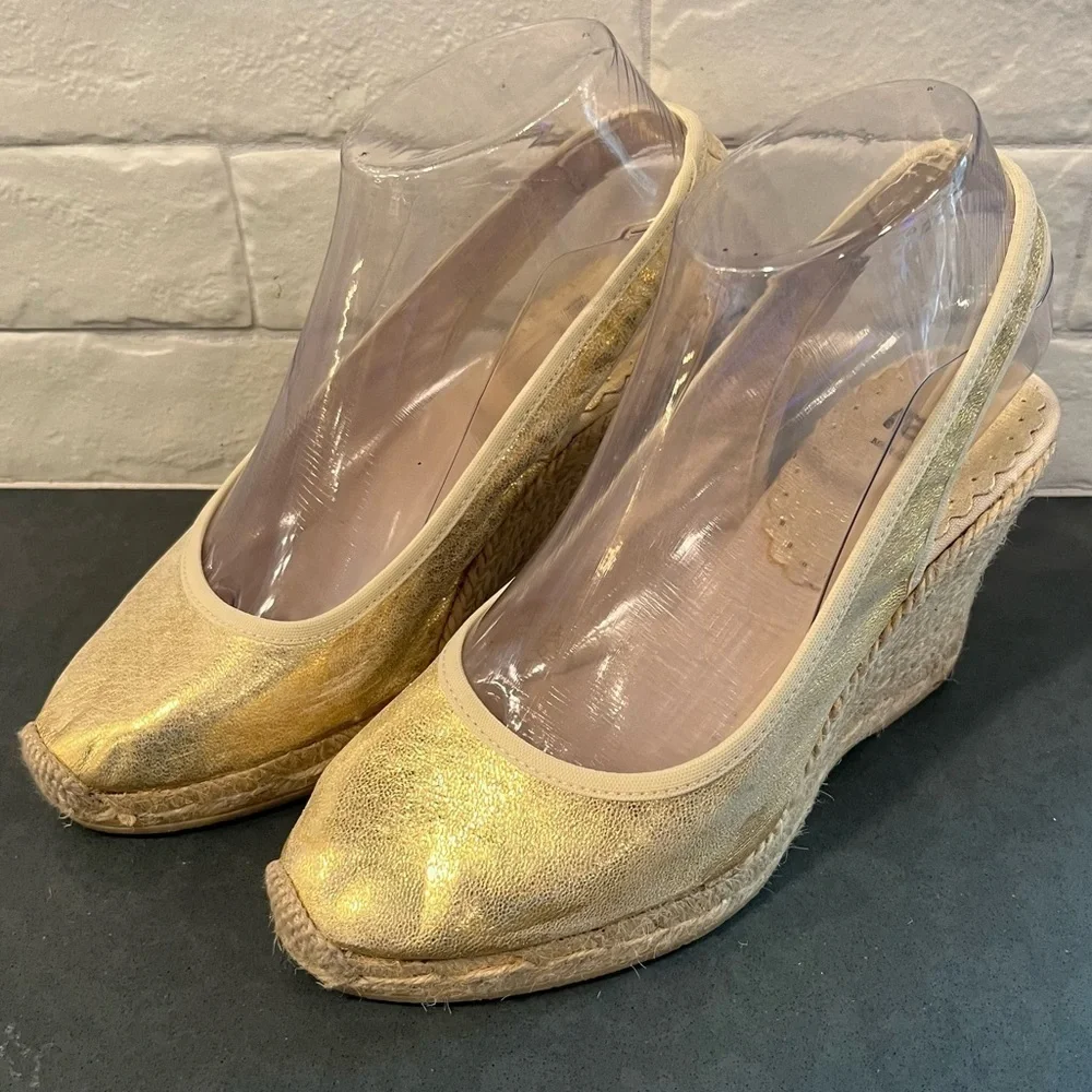 RAS sz 36 US 6 gold metallic leather espadrille wedges